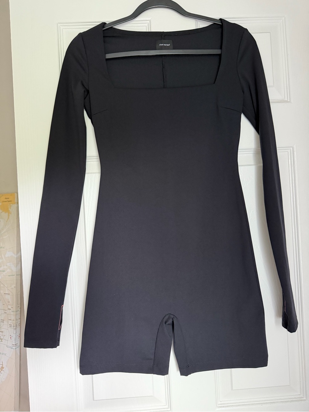 Black Long Sleeve Square-Neck Romper